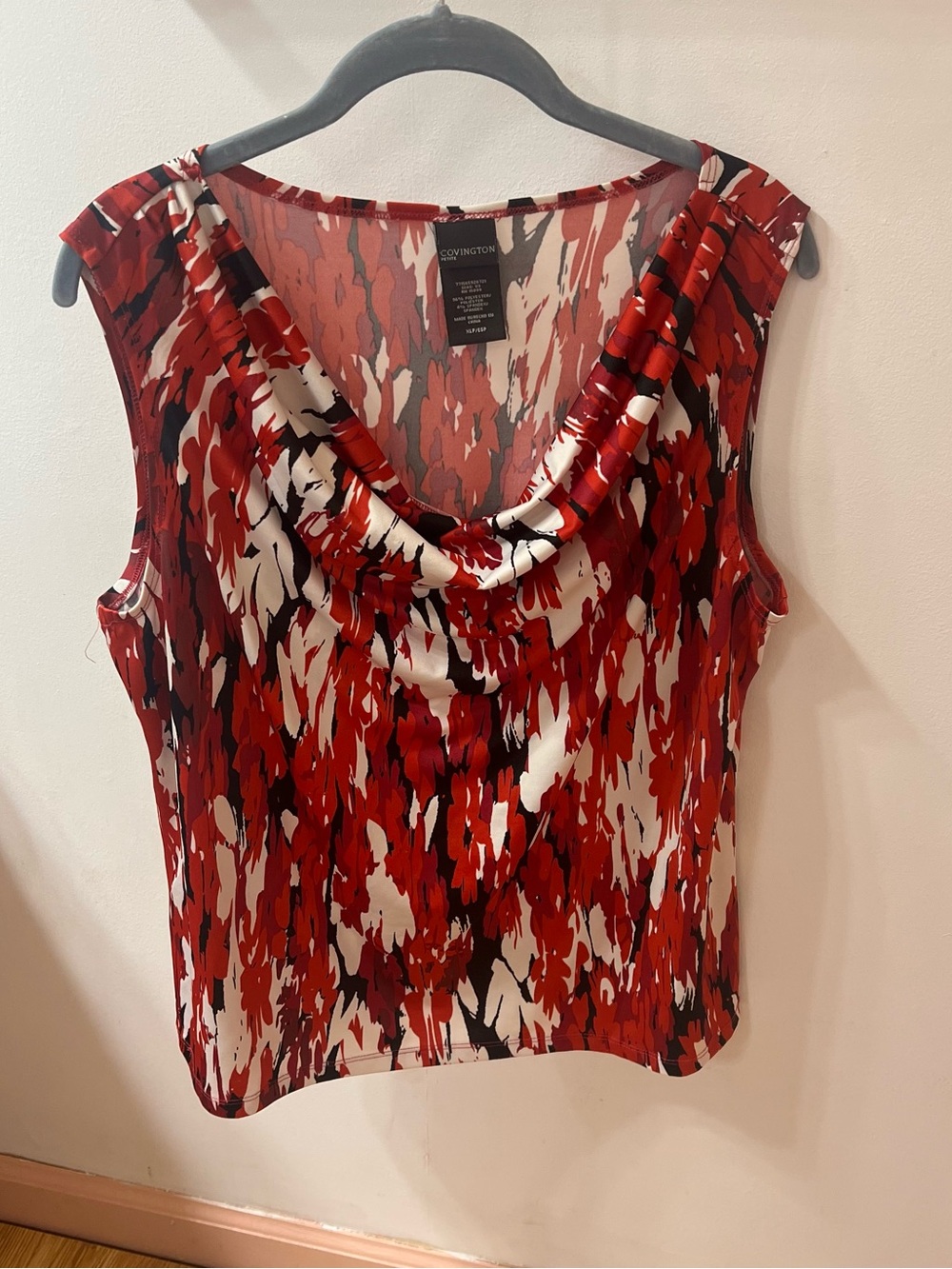 Covington Red, White & Black Abstract Cowl Neck Sleeveless Top